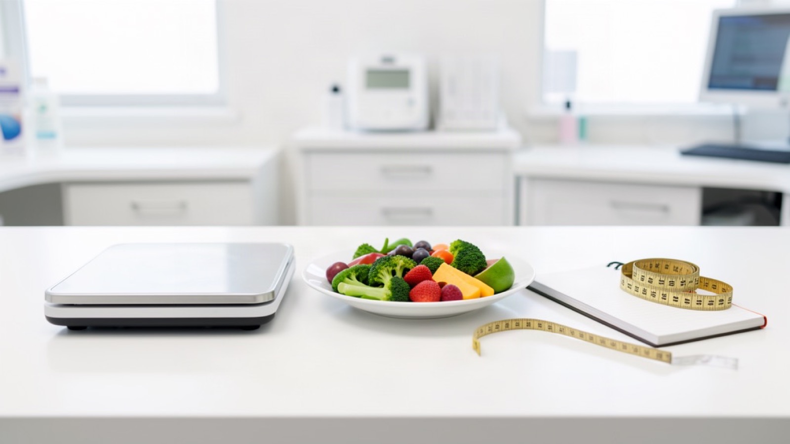 Scale and healthy food representing different weight-loss approaches