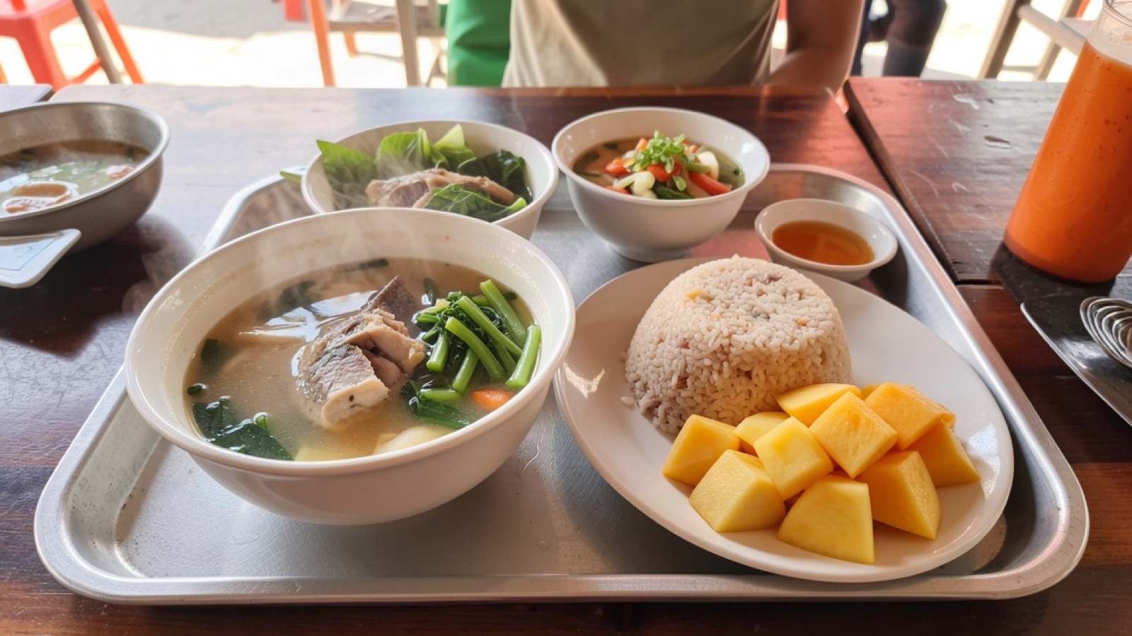 Singapore hawker centre dishes with vegetables and lean protein