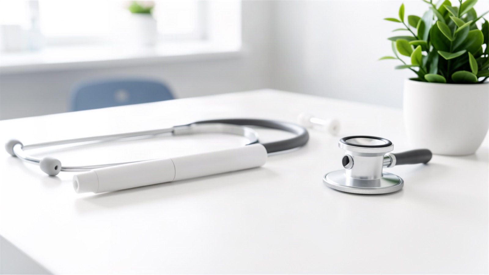 Unbranded GLP-1 weight-loss injection pen on a clinic counter