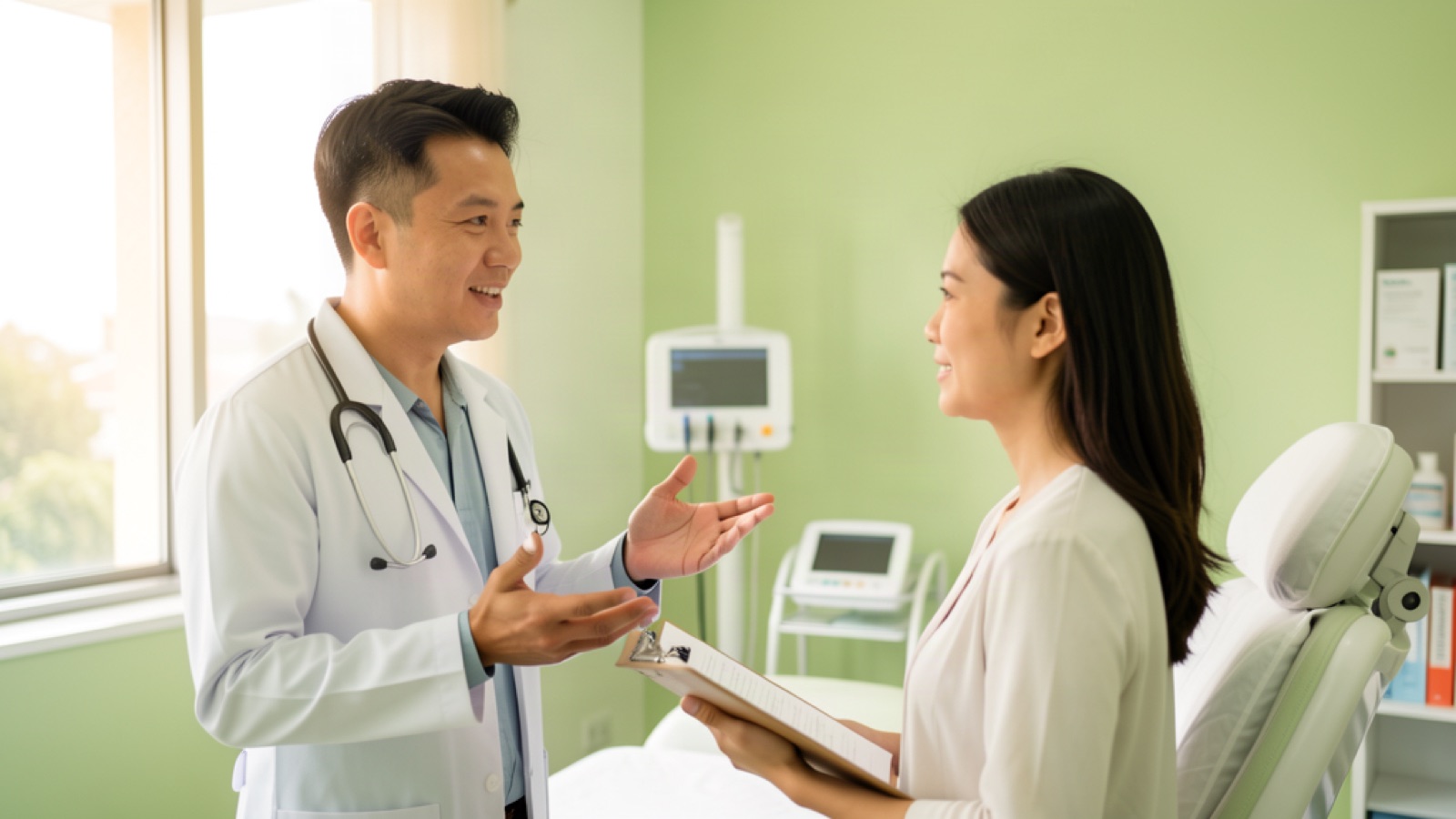 Doctor explaining a treatment plan to a patient in a clinic