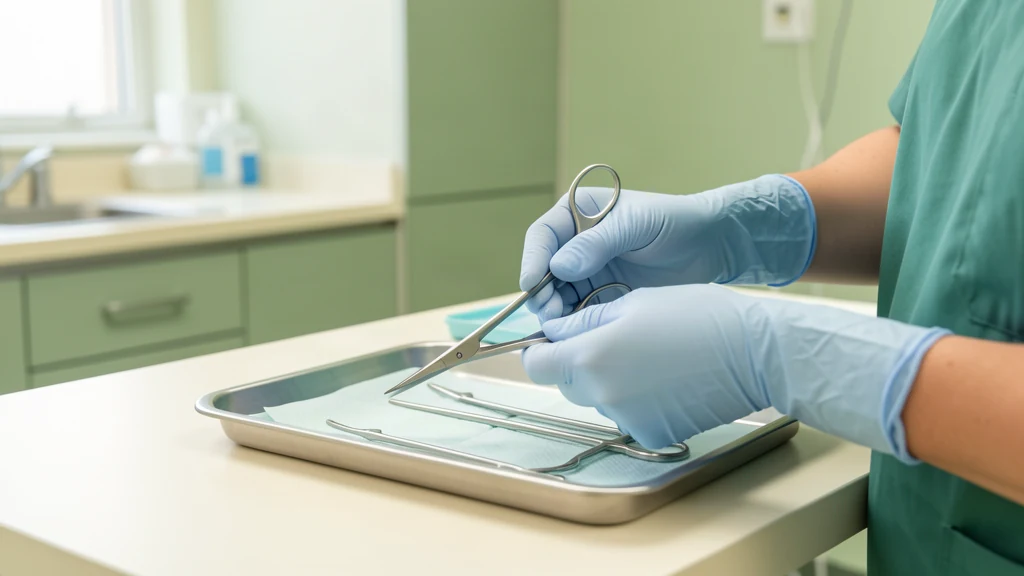 Gloved hands holding sterile surgical instruments